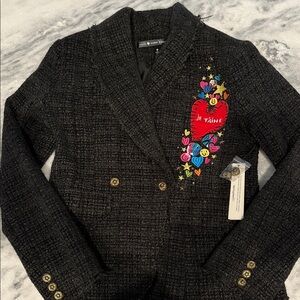 AQUA & Kerri Rosenthal Collaboration Black Blazer with Embroidery